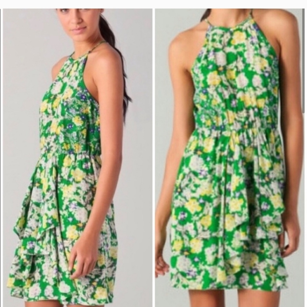 Rebecca Taylor Green Floral Silk Dress